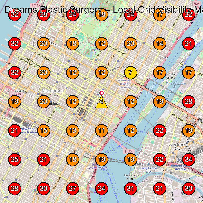 Dreams Plastic Surgery GeoGrid visibility map for Plastic Surgery Clinic in New York